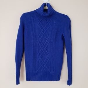 J.Crew Cambridge Cable Turtleneck Sweater Royal Blue Small Cobalt
